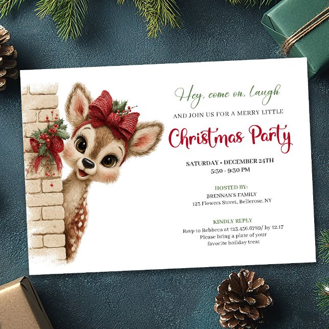 Convite Lovely baby fawn editable Christmas party invite (Lovely baby fawn editable Christmas party invite)
