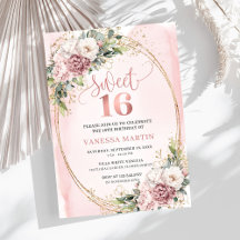 Lovely Dusty Pink Floral Greenery Sweet Sixteen 