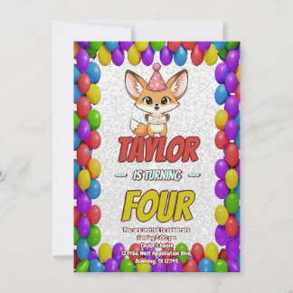 Convite Lovely Fennec Fox 4th Birthday Invitation