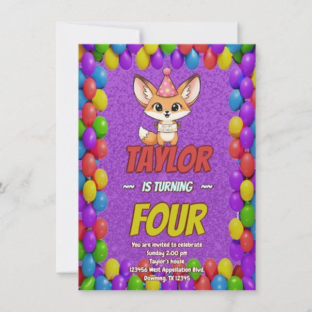 Convite Lovely Fennec Fox 4th Birthday Invitation (Frente)