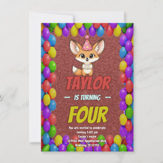 Convite Lovely Fennec Fox 4th Birthday Invitation