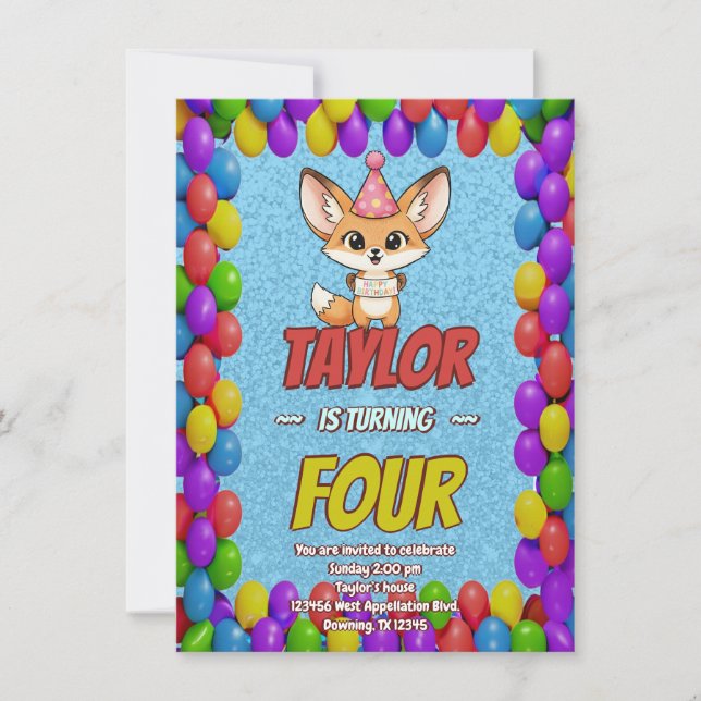 Convite Lovely Fennec Fox 4th Birthday Invitation (Frente)