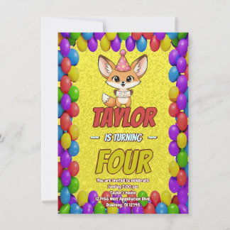 Convite Lovely Fennec Fox 4th Birthday Invitation