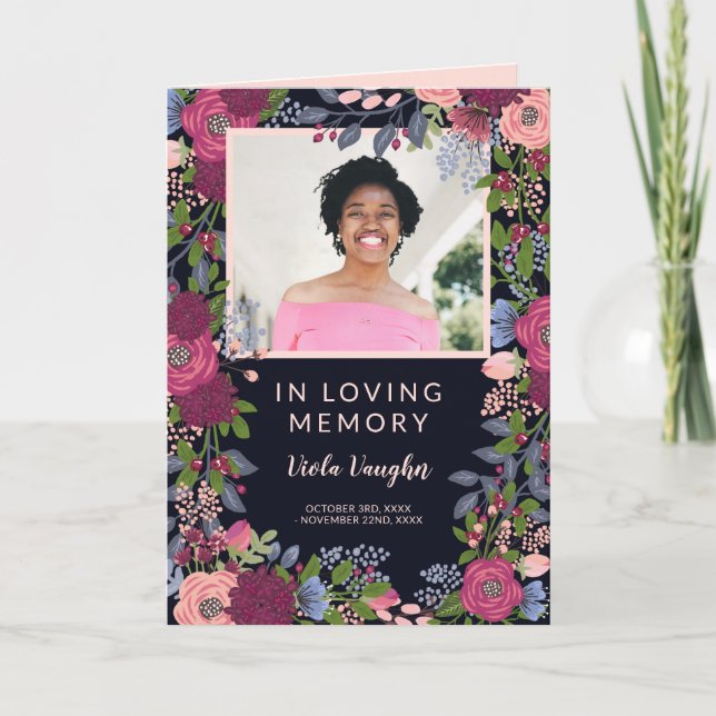 Convite Lovely Floral Photo Funeral Program (Frente)