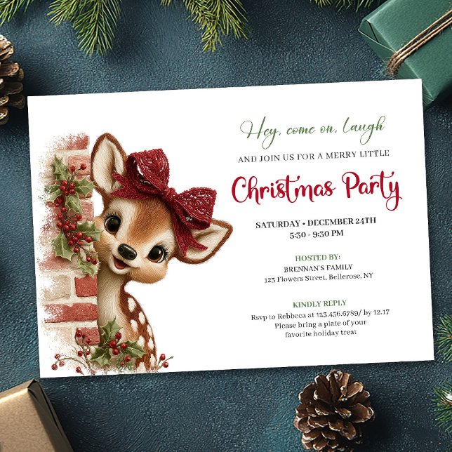Convite Lovely Peeking Reindeer Funny Cartoon Watercolor  (Lovely Peeking Reindeer Funny Cartoon Watercolor Invitation

)