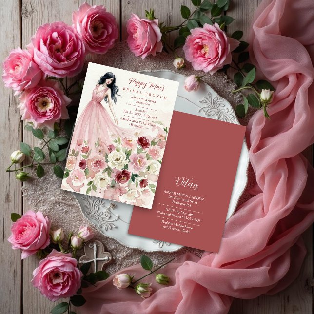 Convite Lovely Pink Floral Model Bridal Shower (Charming Pink Floral Tulle Bridal Shower Invitation)