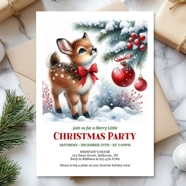 Convite Lovely snowy forest Christmas kids invite digital (Lovely snowy forest Christmas kids invite printable card)