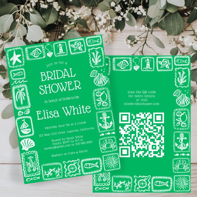 Convite LoveNotes do Chá de panela de QR PERSONALIZADO do  (LoveNotes from Sea Modern CUSTOM QR Bridal Shower Invitation
)