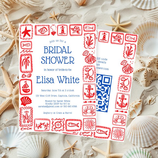 Convite LoveNotes do Chá de panela do Mar Moderno QR PERSO (LoveNotes from Sea Bridal Shower Modern CUSTOM QR Invitation
)