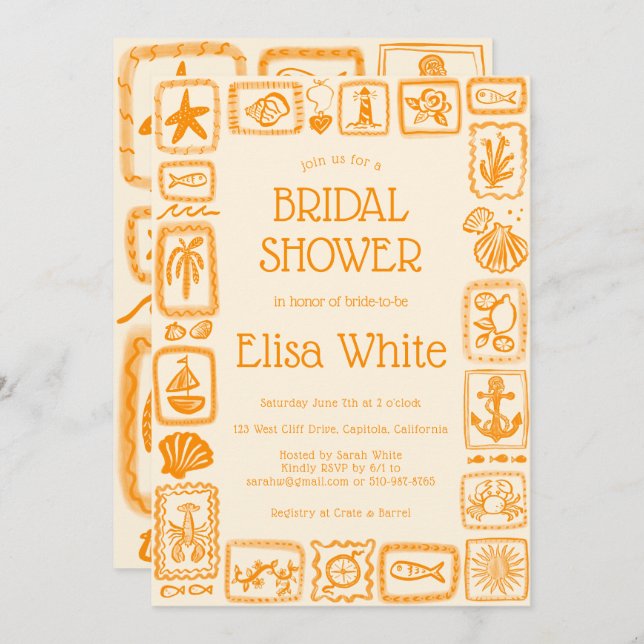 Convite LoveNotes from Sea Chá de panela Modern CUSTOM (Frente/Verso)