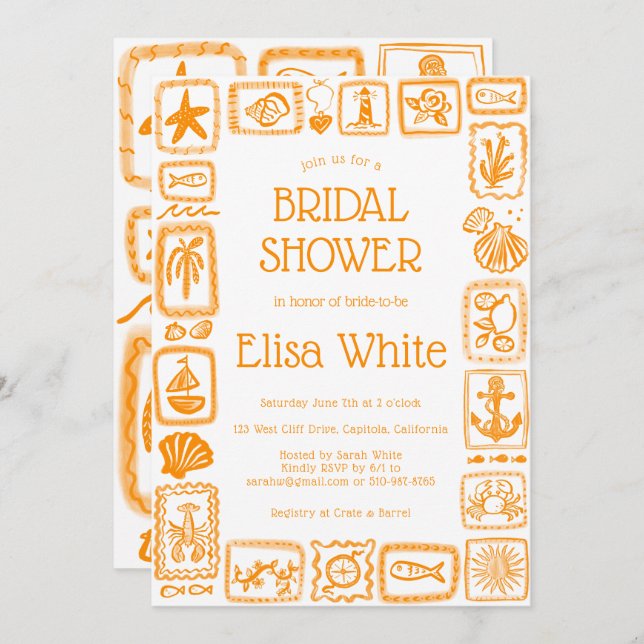 Convite LoveNotes from Sea Chá de panela Modern CUSTOM (Frente/Verso)