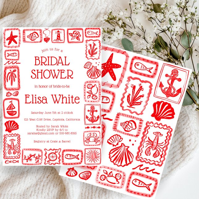 Convite LoveNotes from Sea Chá de panela Modern CUSTOM (LoveNotes from the Sea Bridal Shower Modern CUSTOM Invitation
)