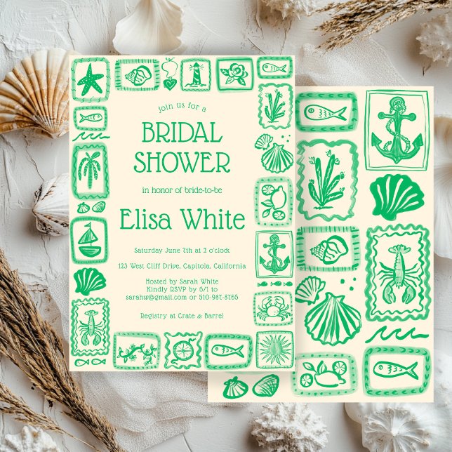 Convite LoveNotes from Sea Chá de panela Modern CUSTOM (LoveNotes from the Sea Bridal Shower Modern CUSTOM Invitation
)