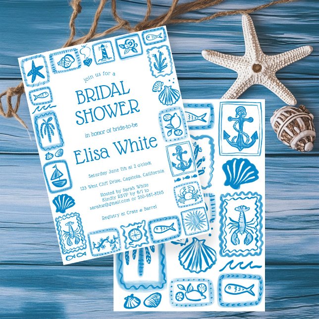 Convite LoveNotes from Sea Chá de panela Modern CUSTOM (Postcards from the Sea Bridal Shower Modern CUSTOM Bridal Shower INVITATION
)