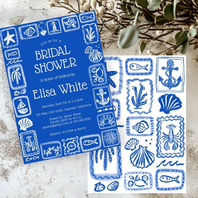 Convite LoveNotes from Sea Chá de panela Modern CUSTOM (LoveNotes from the Sea Bridal Shower Modern beach summer cute hand-drawn CUSTOM Invitation
)