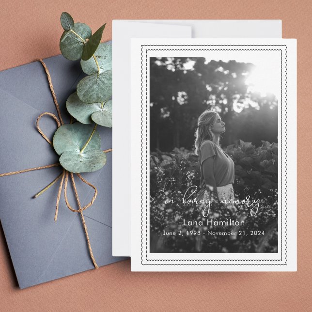 Convite Loving Memory Script Frame Photo Funeral Program (Criador carregado)