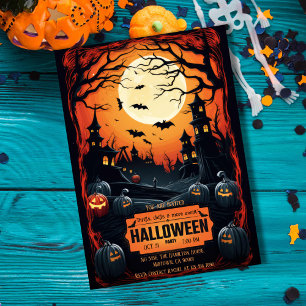 Convite Lua assustadora assombrada noite escura no Hallowe