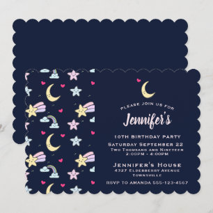 Convite Lua Caprichosa, Estrelas e Nuvens no Aniversário A