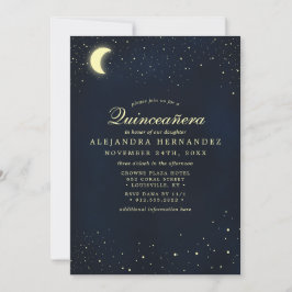 Convite Lua Celestial Estrelas Azul Meia-Noite Quinceañera
