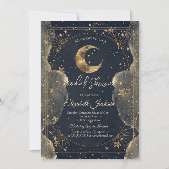 Convite Lua Celestial Estrelas Nuvens Quadro  Chá de Noiva (Frente)