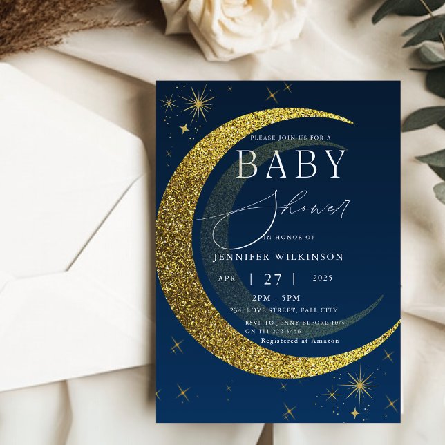 Convite Lua Celestial Stars Starry Night Chá de fraldas (Celestial Moon Stars Starry Night Baby Shower Invitation)