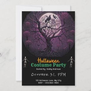Convite Lua Cheia Assustadora e Pássaros Pretos no Hallowe