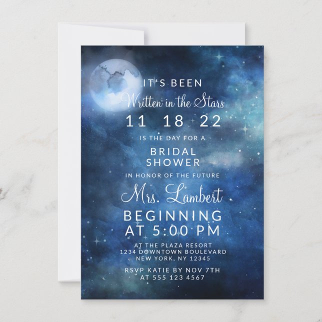 Convite Lua Cheia Galáxia Casamento Chá de Noiva Celestial (Frente)