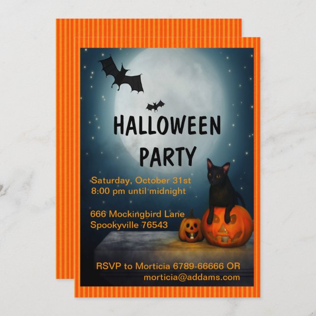 Convite Lua cheia, Gato e Abóbora (Frente/Verso)