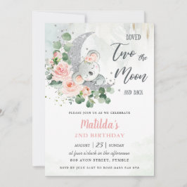 Convite Lua cor-de-rosa segundo aniversário do Urso Koala