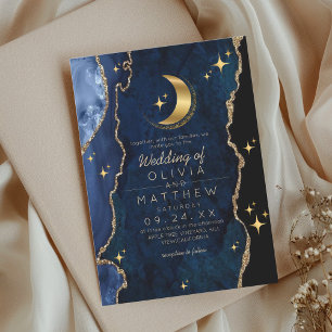 Convite Lua das Estrelas Celestiais Blue Weding Midnight