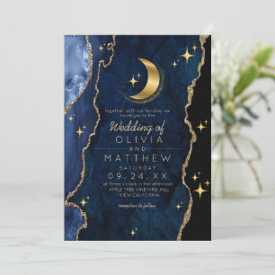 Convite Lua das Estrelas Celestiais Blue Weding Midnight