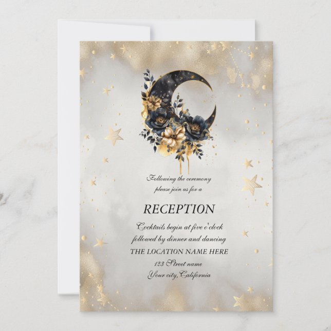 Convite Lua das Estrelas Douradas Celestiais (Frente)