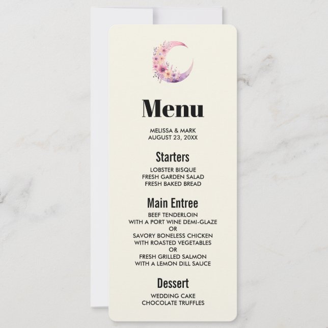 Convite Lua de Crescente Rosa com Flores Bonito (Frente)