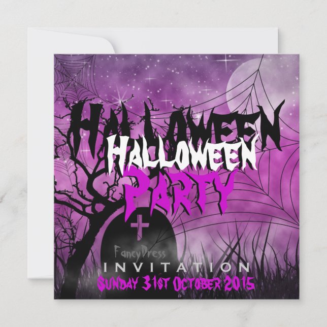 Convite Lua de Halloween+Aranha Pink+Black Invation (Frente)