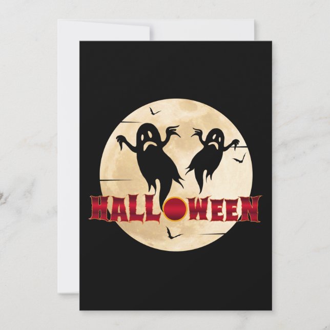Convite Lua de Halloween Silhueta Fantasmas Morcegos (Frente)