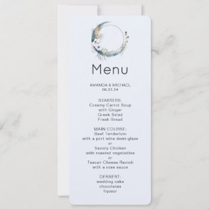 Convite Lua do Crescente Azul com Menu Flores Brancas