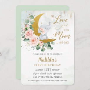 Convite Lua do Crescente primeiro aniversario Elefante Flo