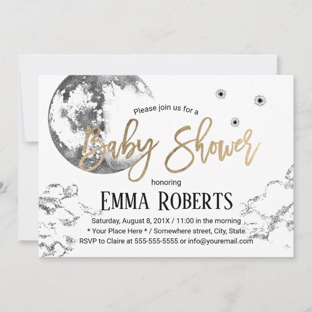 Convite Lua e brilho Twinkle Pequenas Estrelas Chá de fral (Frente)