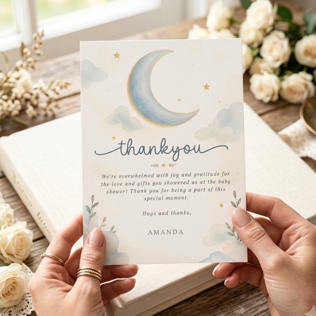 Convite Lua e Estrelas Acima da Lua Baby Shower Obrigada (Criador carregado)