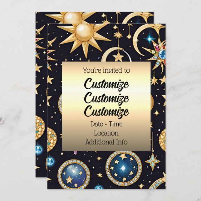 Convite Lua E Estrelas Celestiais (Frente/Verso)