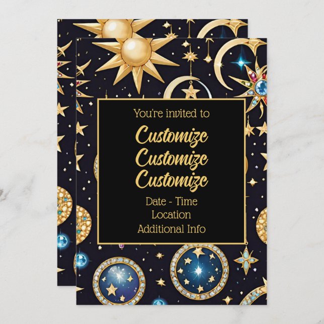 Convite Lua E Estrelas Celestiais 2 (Frente/Verso)