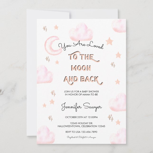 Convite Lua e Estrelas | Chá de fraldas de Aquarela Modern (Frente)