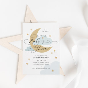 Convite Lua e Estrelas Matam Chá de fraldas de Script Azul