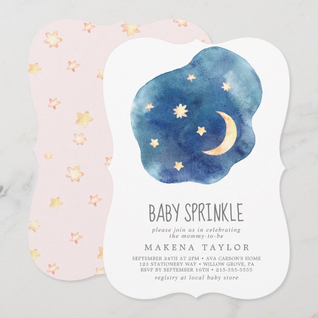 Convite Lua e Estrelas Menina Chamada de Bebê (Frente/Verso)
