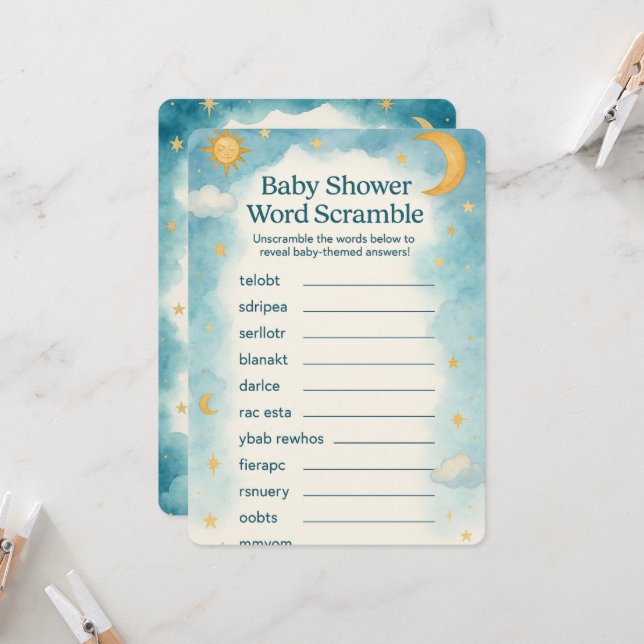 Convite Lua, Estrelas e Chá de fraldas de Quebra de Palavr (Frente/Verso In Situ)