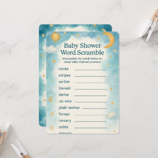 Convite Lua, Estrelas e Chá de fraldas de Quebra de Palavr