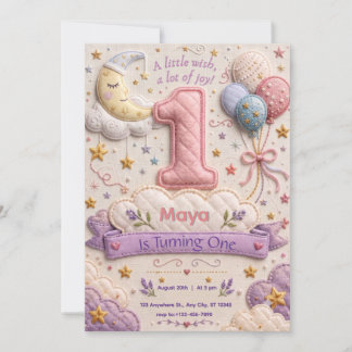 Convite Lua Estrelas Nuvem Menina 1º Aniversário