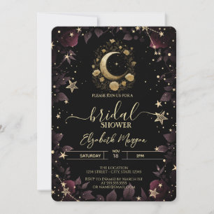 Convite Lua Floral Dourada, Rosas de Estrelas Chá de Bebê