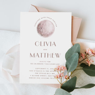 Convite Lua mística blush cor-de-rosa casamento + detalhes