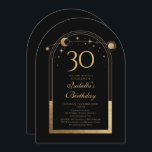 Convite Lua Negra Celestial Dourada Estrelas aniversário d<br><div class="desc">A Celestial Black Sun Moon Astronomy aniversário de 30 anos Invirs apresenta um elegante sol dourado, lua e estrelas com um quadro de ouro sobre fundo negro. Dentro é a sua informação de convite de 30 anos. Personalize editando o texto nas caixas de texto. Projetado para você pelo Evco Studio...</div>